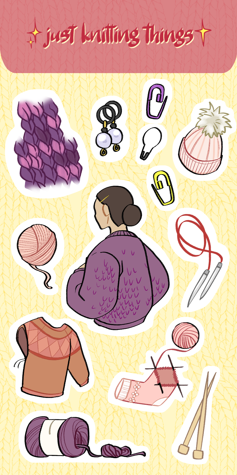 Just Knitting Things sticker sheet