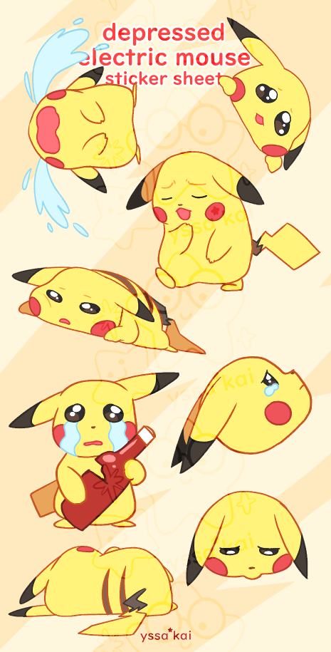 Depressed Electric Mouse Sticker Sheet